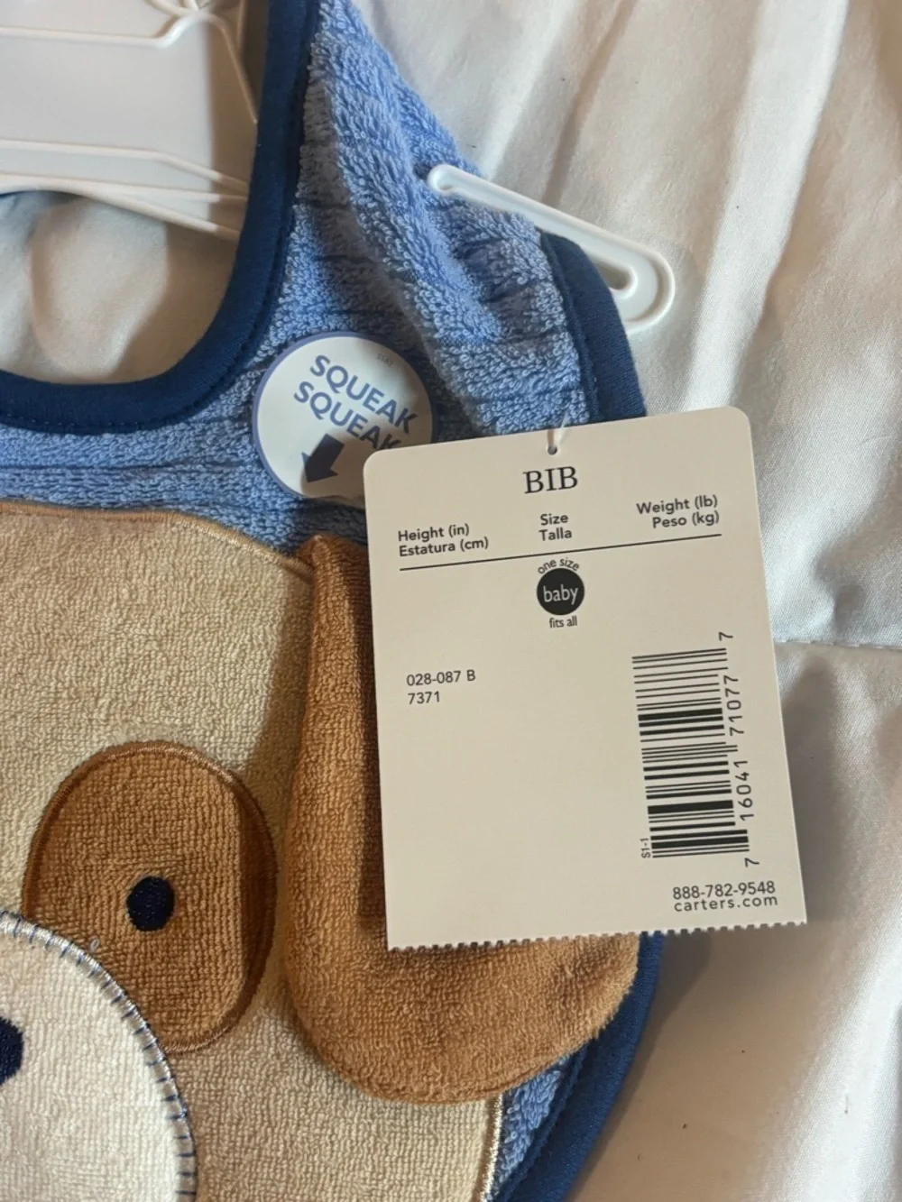 NWT Carter's Blue and Tan Puppy Squeak Bib Dogs Gone Cute One Size